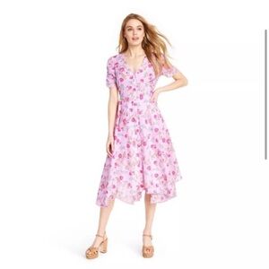 Loveshackfancy for Target Collab Pink Floral Dress with asymmetrical hem